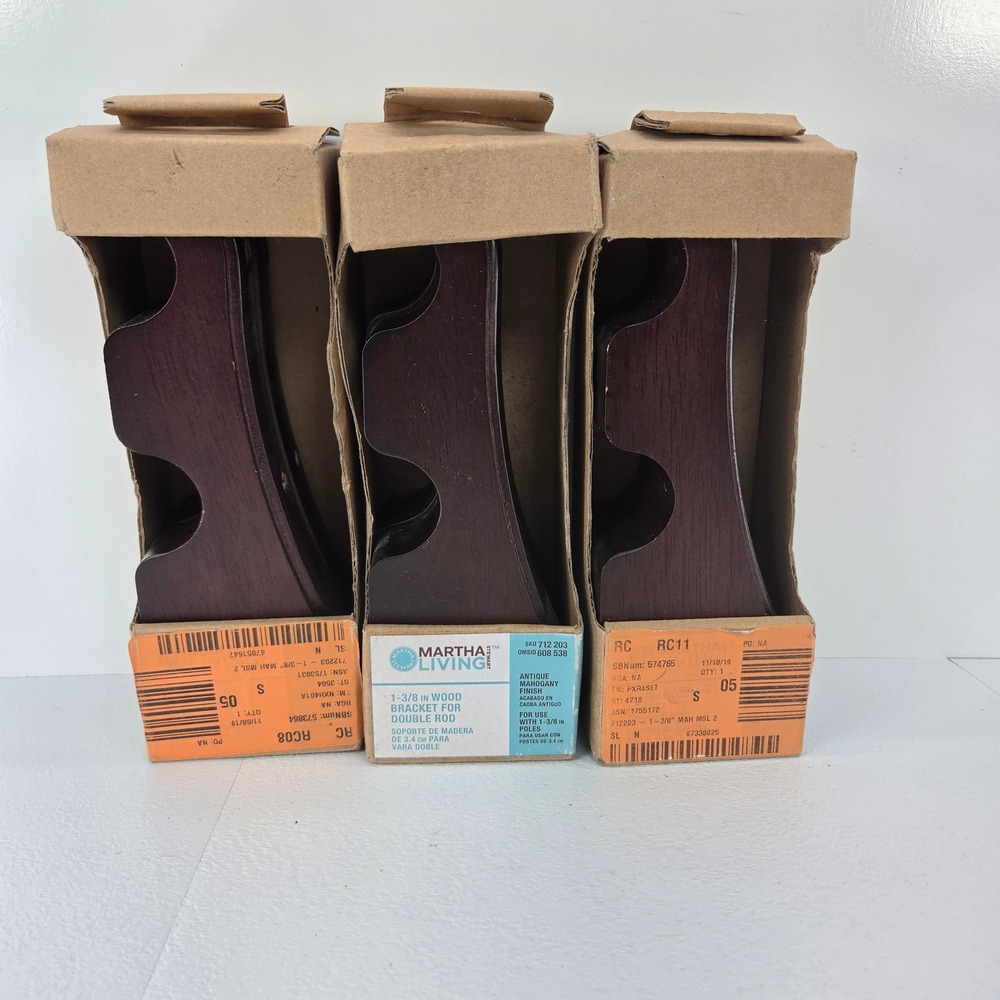 3 Pk Martha Stewart Living 1-3/8 in Wood Bracket for Double Rod Antique Mahogany